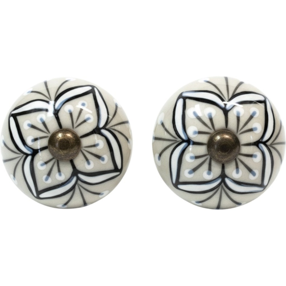 Hobby Lobby Ceramic Floral Drawer Pulls Knobs Set of 2 Gray Black Blue 1364374